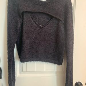 BP 2 Piece Fuzzy Sweater Set Black Large